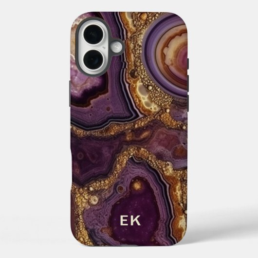 Coques Case-Mate iPhone Monogramme Gold Purple Géode Agate (Verso)