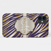 Coques Case-Mate iPhone Monogramme Gold Purple Zebra Motif d'impression (Dos (Horizontal))