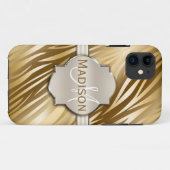 Coques Case-Mate iPhone Monogramme Gold Zebra Motif d'impression (Dos (Horizontal))