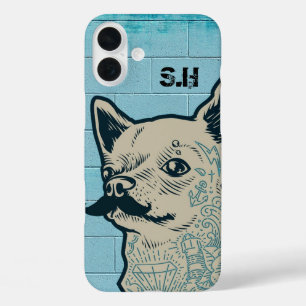 Coques iPhone 16 Plus Monogramme graffiti de Chihuahua avec moustache