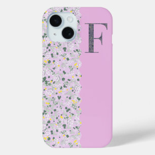 COQUE POUR iPhone 15 MONOGRAMME GRAND-MILIEU F LILAC PETITES FLEURS