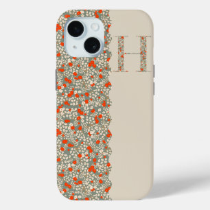 COQUE POUR iPhone 15 MONOGRAMME GRAND-MILIEU H BG FLEURS ROUGES