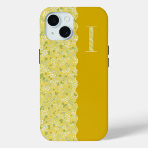 COQUE POUR iPhone 15 MONOGRAMME GRAND-MILIEU JAUNE PETITES FLEURS