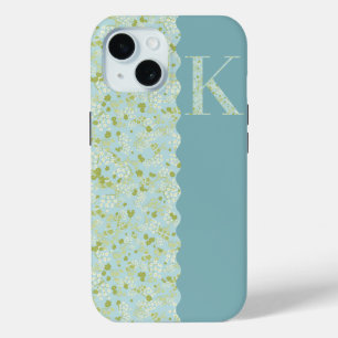 Coque Pour iPhone 15 MONOGRAMME GRAND-MILIEU K ACQUA PETITES FLEURS Cas