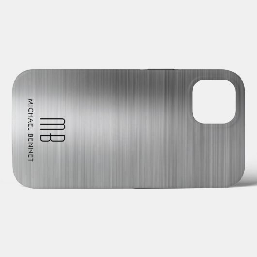 Coques Case-Mate iPhone Monogramme Gris argenté Métal brossé (Verso (horizontal))