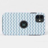 Coques Case-Mate iPhone Monogramme gris bleu et blanc de Chevron (Dos (Horizontal))