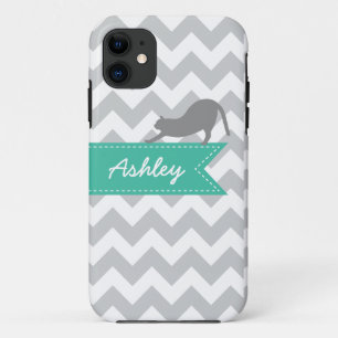 Case-Mate iPhone Case Monogramme gris de coutume de ruban de turquoise