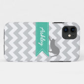 Coques Case-Mate iPhone Monogramme gris de coutume de ruban de turquoise (Dos (Horizontal))