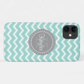 Coques Case-Mate iPhone Monogramme gris de menthe Chevron (Dos (Horizontal))
