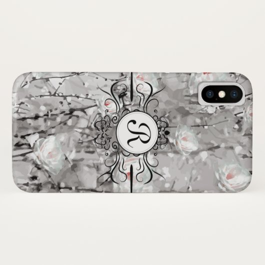 Coques Case-Mate iPhone monogramme gris et blanc (Dos (Horizontal))