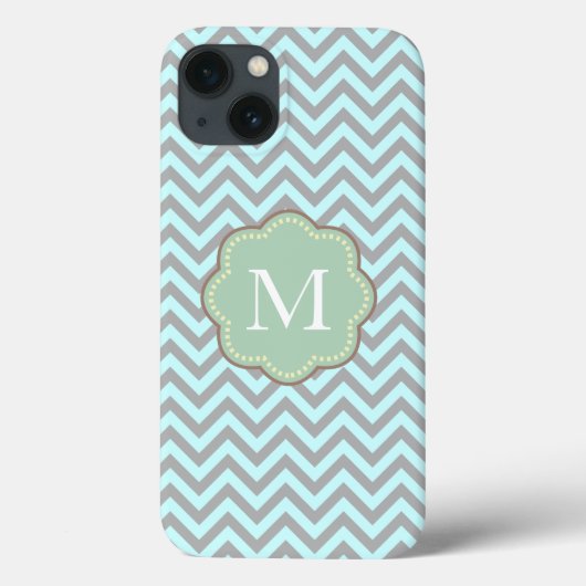 Coques Case-Mate iPhone Monogramme gris et bleu Chevron (Verso)
