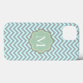 Coques Case-Mate iPhone Monogramme gris et bleu Chevron (Verso (horizontal))