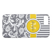 Coques Case-Mate iPhone Monogramme gris jaune blanc rayé Damas (Dos (Horizontal))