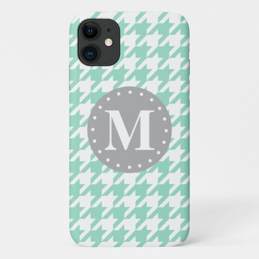 Coques Case-Mate iPhone Monogramme gris Motif de Mint Houndstooth (Dos)