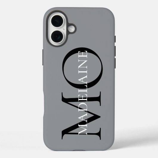 Coques Case-Mate iPhone Monogramme gris noir personnel (Verso)