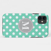 Coques Case-Mate iPhone Monogramme gris Pois blanc et menthe (Dos (Horizontal))