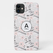 Coques Case-Mate iPhone Monogramme Gris Rose Whimsical Flowers (Dos)