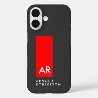 Coques iPhone 16 Monogramme Gris Rouge moderne Ajouter Remplacer No