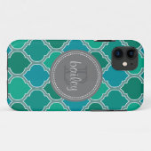 Coques Case-Mate iPhone Monogramme Gris Turquoise moderne treillis Motif (Dos (Horizontal))