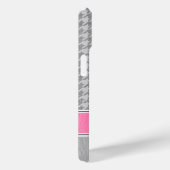 Coques Case-Mate iPhone Monogramme Houndstooth Motif Gris et rose (Verso / Droite)
