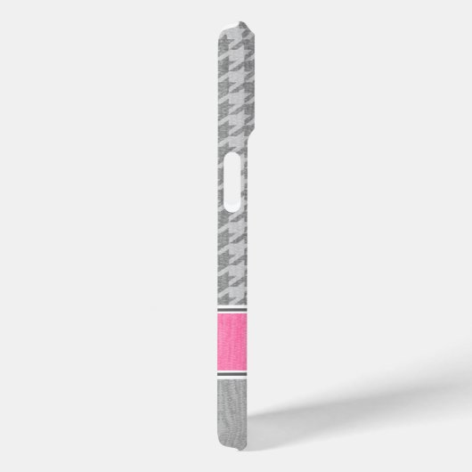 Coques Case-Mate iPhone Monogramme Houndstooth Motif Gris et rose (Verso / Droite)