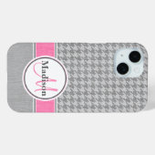 Coques Case-Mate iPhone Monogramme Houndstooth Motif Gris et rose (Verso (horizontal))