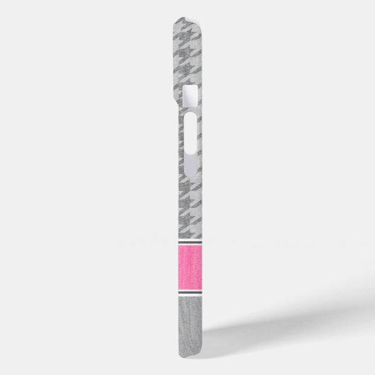 Coques Case-Mate iPhone Monogramme Houndstooth Motif Gris et rose (Verso / Gauche)
