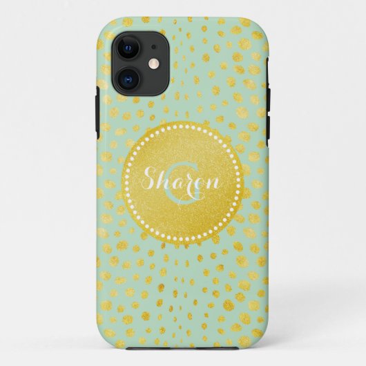 Coques Case-Mate iPhone Monogramme imprimé guépard paillettes or faux chic (Dos)