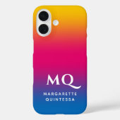 Coques Case-Mate iPhone Monogramme initial blanc dégradé bleu rose jaune (Verso)