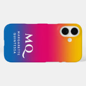 Coques Case-Mate iPhone Monogramme initial blanc dégradé bleu rose jaune (Verso (horizontal))