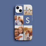Coque Pour iPhone 14 Monogramme initial bleu de collage photo moderne<br><div class="desc">Design moderne photo collage bleu design initial monogramme. Un design moderne multi photo design. Modifiez la couleur pour la customiser. Partie d'une collection.</div>