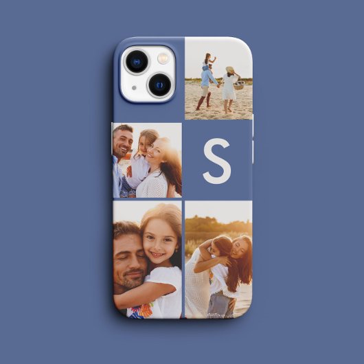 Coques Case-Mate iPhone Monogramme initial bleu de collage photo moderne