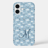 Coques Case-Mate iPhone Monogramme Initial Boho Bleu Blanc Floral Tendance (Verso)