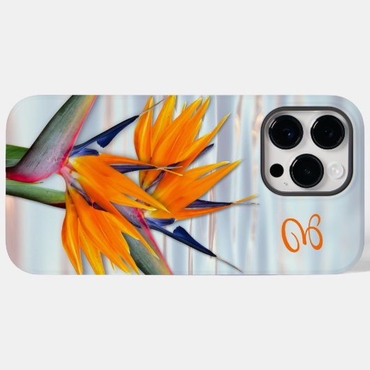 Coques Case-Mate iPhone Monogramme initial de la fleur d'oiseaux de paradi (Verso (horizontal))