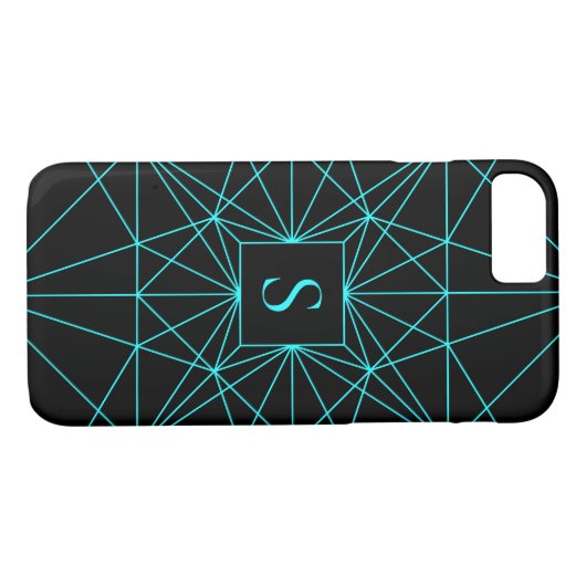 Coques Case-Mate iPhone Monogramme initial | Design géométrique turquoise (Dos (Horizontal))