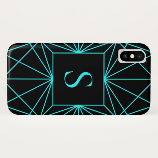 Coques Case-Mate iPhone Monogramme initial | Design géométrique turquoise (Dos (Horizontal))