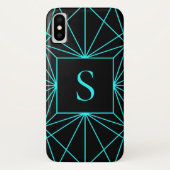 Coques Case-Mate iPhone Monogramme initial | Design géométrique turquoise (Dos)