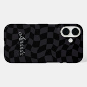 Coques Case-Mate iPhone Monogramme Initial Élégant Gris Noir à Damier (Verso (horizontal))