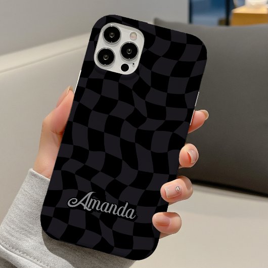 Coques Case-Mate iPhone Monogramme Initial Élégant Gris Noir à Damier