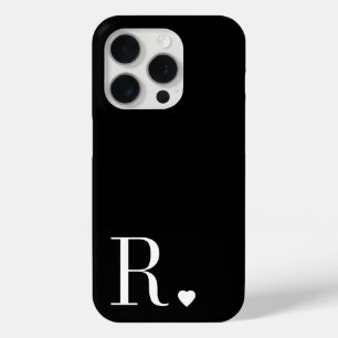 Coque iPhone 15 Pro Monogramme initial élégant noir et blanc