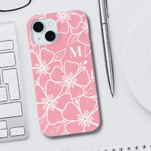 Coque Pour iPhone 15 Monogramme Initial Floral Blanc Rose