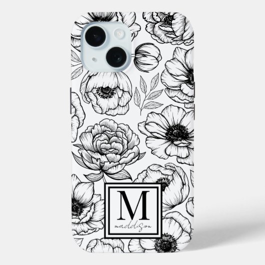 Coques Case-Mate iPhone Monogramme initial floral élégant (Verso)