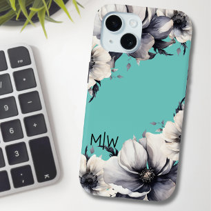Coque Pour iPhone 15 Monogramme Initial Floral Élégant Mignon