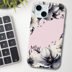 Coque Pour iPhone 15 Monogramme Initial Floral Rose Pâle
