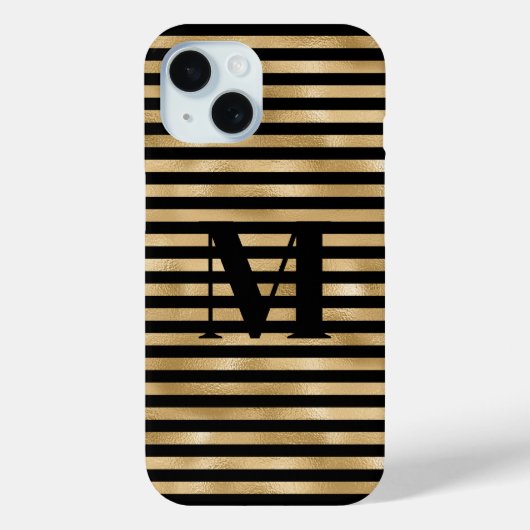 Coques Case-Mate iPhone Monogramme initial Gold Noir rayé (Verso)