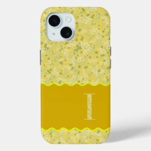 COQUE POUR iPhone 15 MONOGRAMME INITIAL I JAUNE PETITES FLEURS
