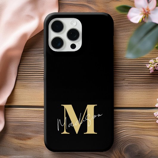 Coques Case-Mate iPhone Monogramme initial minimal moderne en or noir