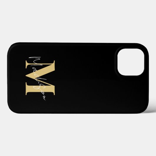 Coques Case-Mate iPhone Monogramme initial minimal moderne en or noir (Verso (horizontal))