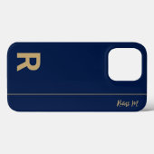 Coques Case-Mate iPhone Monogramme Initial Minimal Moderne Navy et Or (Verso (horizontal))