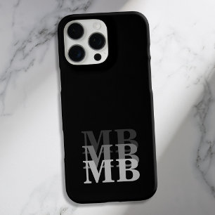 Coques iPhone 16 Pro Max Monogramme initial minimaliste noir moderne